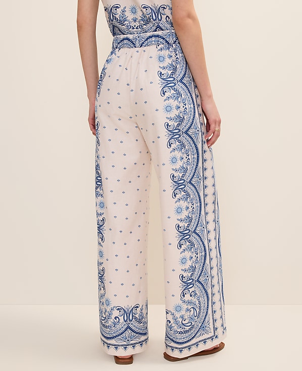 Weekend Easy Wide-Leg Pant in Paisley Linen Blend