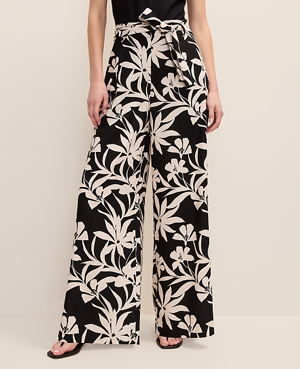 The Wide-Leg Paperbag Pant in Floral Linen Blend