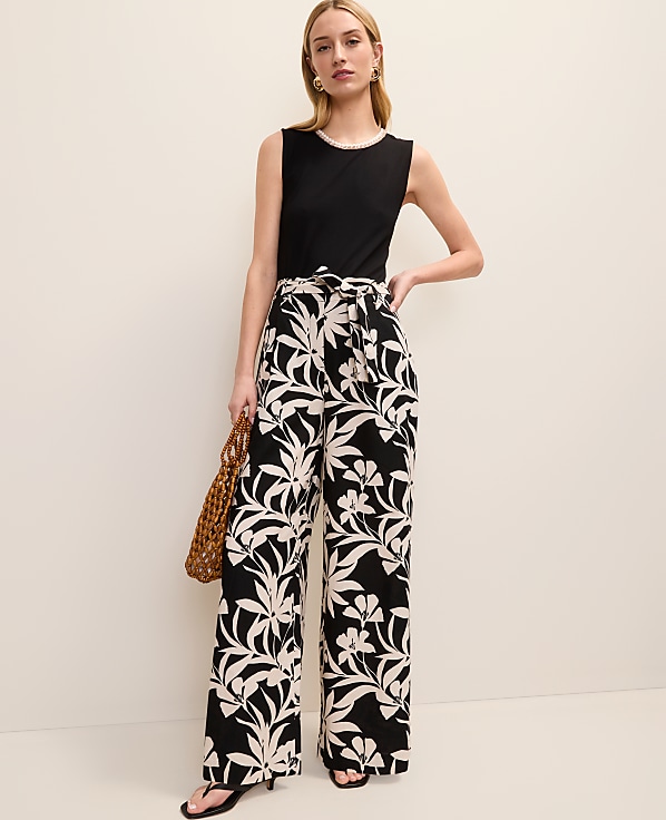 The Wide-Leg Paperbag Pant in Floral Linen Blend