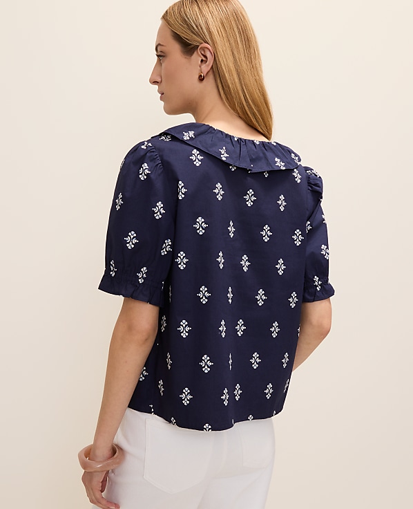 Weekend Geo Ruffle Trim Blouse