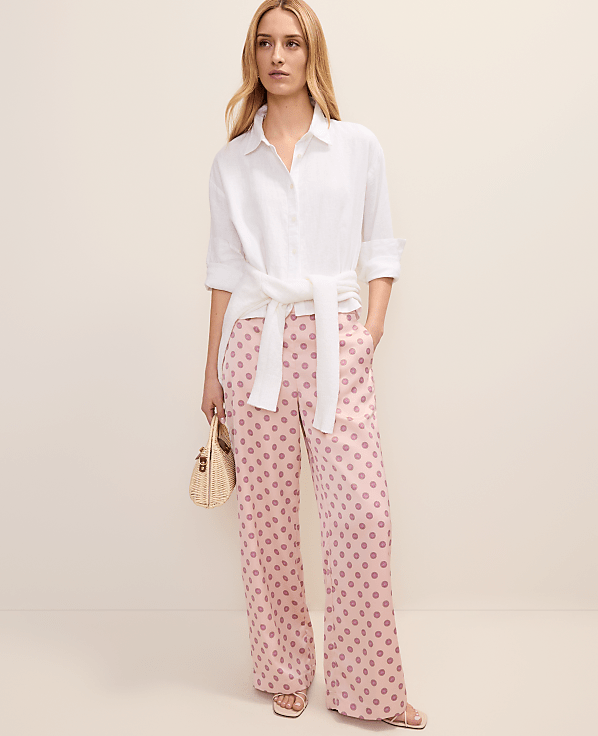 Petite Geo Print Pleated Wide-Leg Pant in Satin