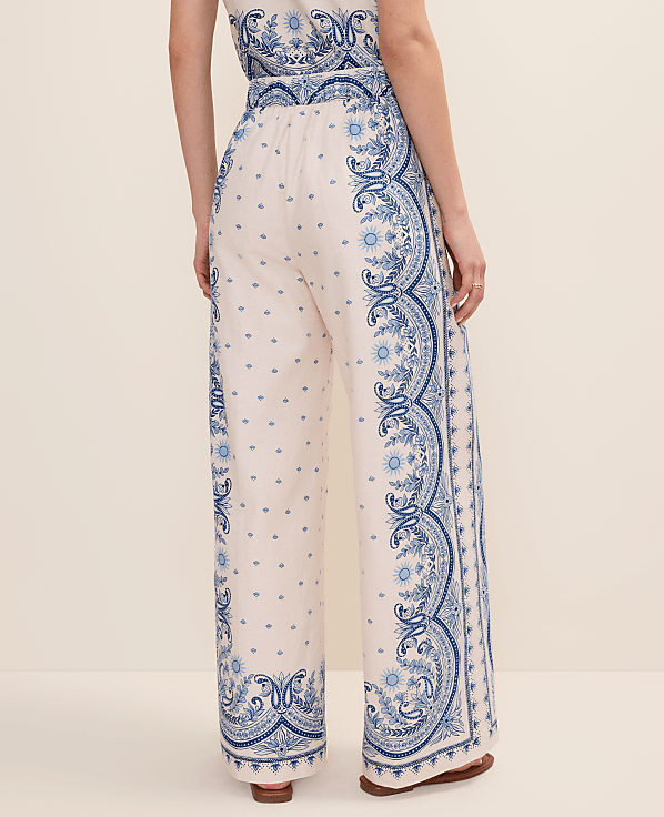 Petite Weekend Easy Wide-Leg Pant in Paisley Linen Blend