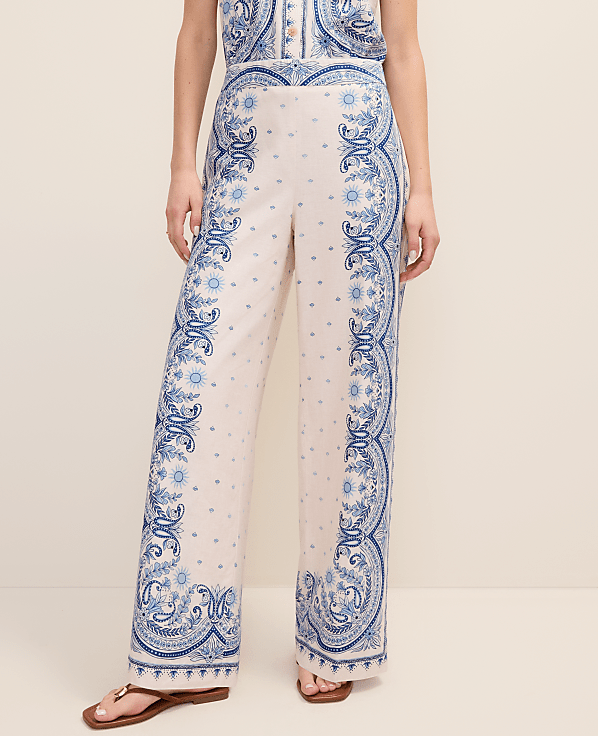 Petite Weekend Easy Wide-Leg Pant in Paisley Linen Blend
