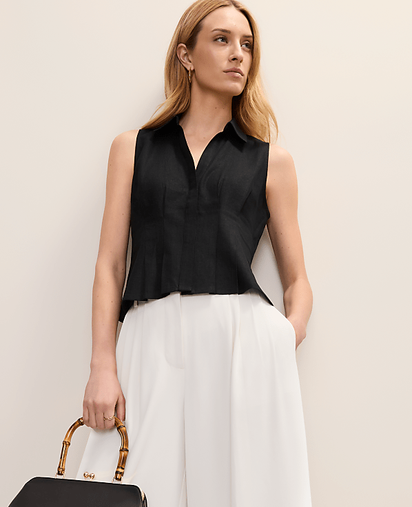 Petite Sleeveless Flare Shirt in Linen Blend