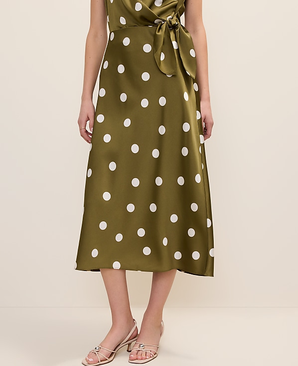 Dotted Satin Midi Slip Skirt