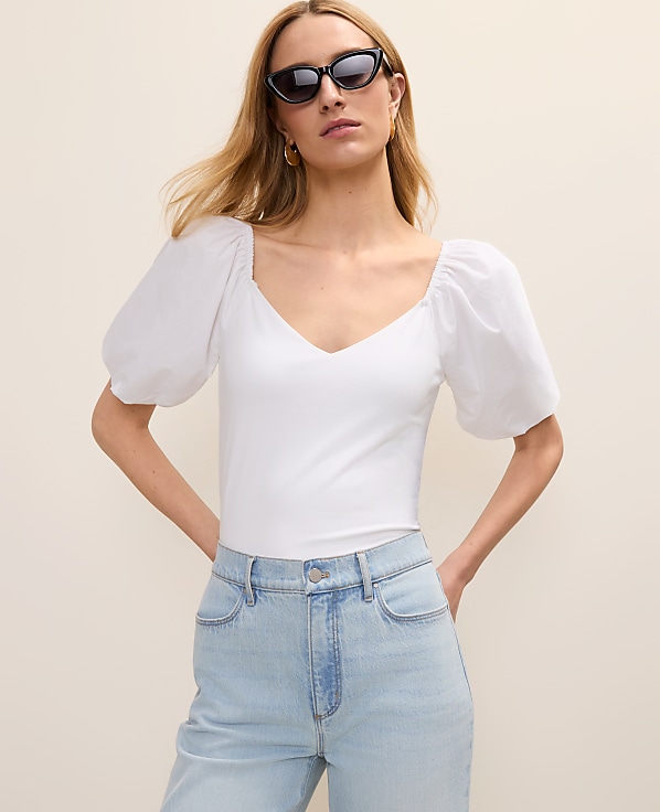 Mixed Media Puff Sleeve Top