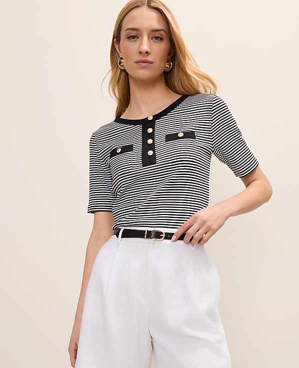 Contrast Trim Henley Top