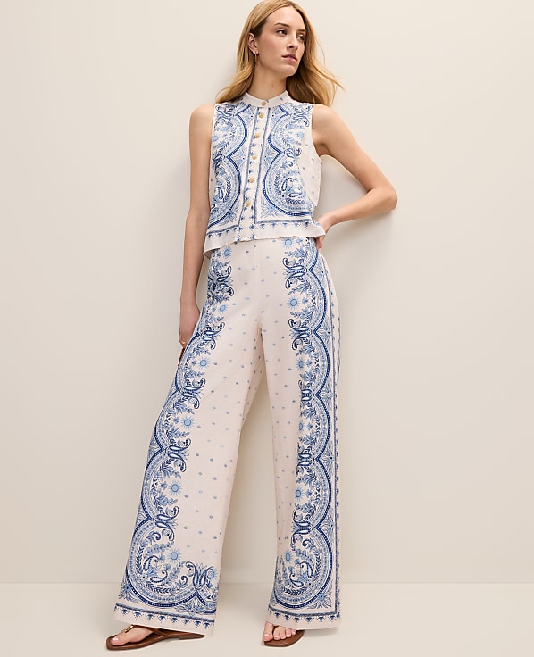 Weekend Easy Wide-Leg Pant in Paisley Linen Blend