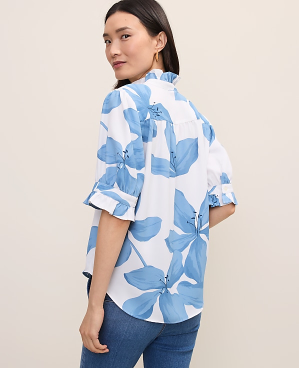 Petite Floral Ruffle Collar Shirt