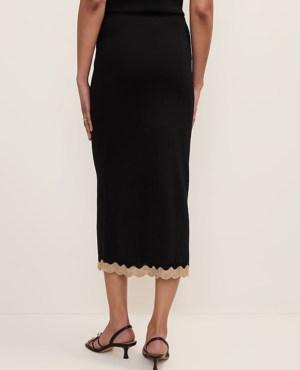 Metallic Trim Sweater Midi Skirt