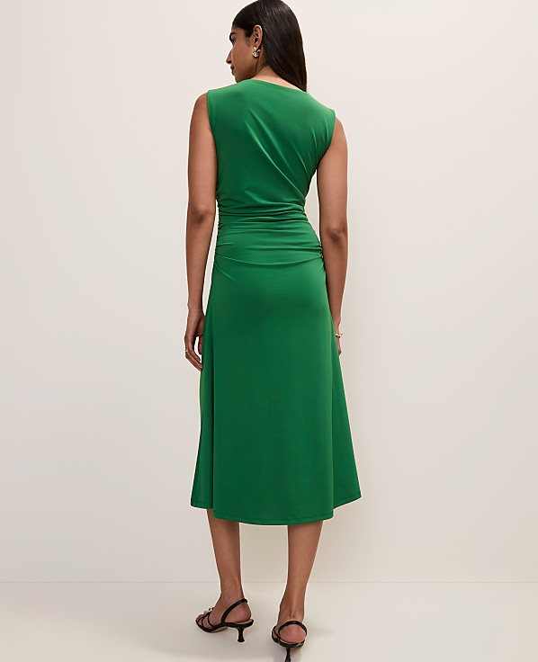 Petite Asymmetric Twist Shoulder Midi Dress
