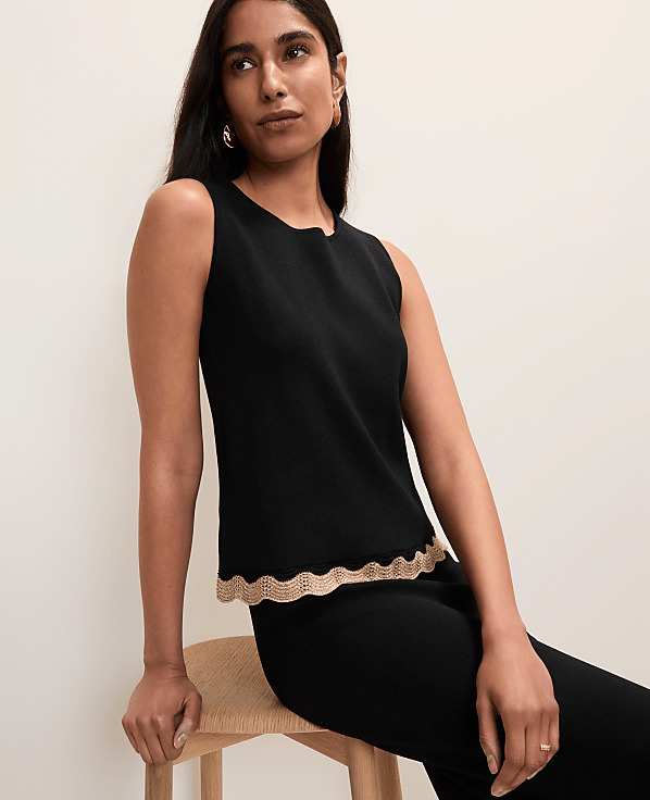 Petite Metallic Trim Sweater Shell