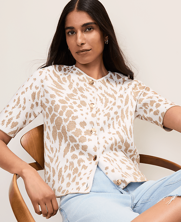 Petite Animal Print Short Sleeve Cardigan