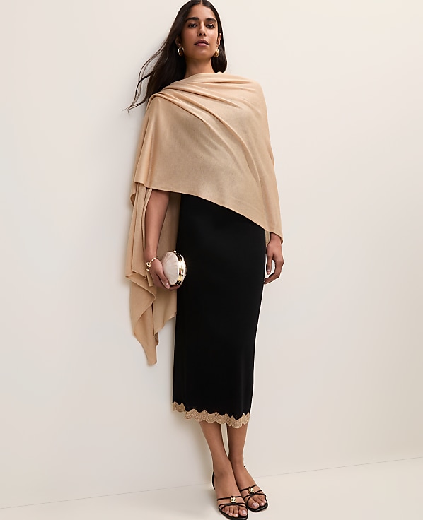 Metallic Trim Sweater Midi Skirt