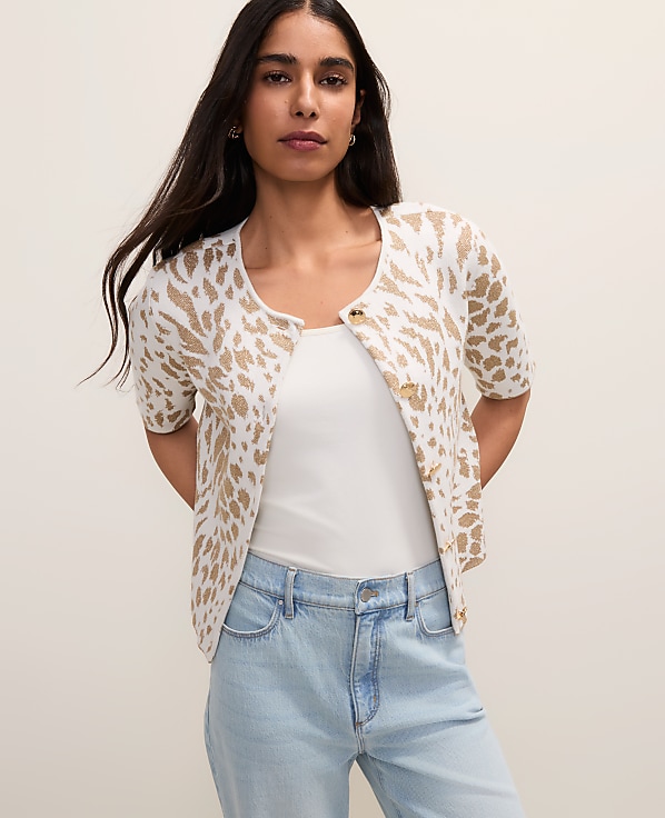Animal Print Short Sleeve Cardigan