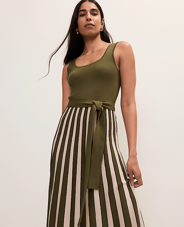 Petite Striped Square Neck Sweater Dress