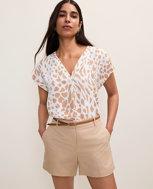 Petite Animal Print Pleat Front Top