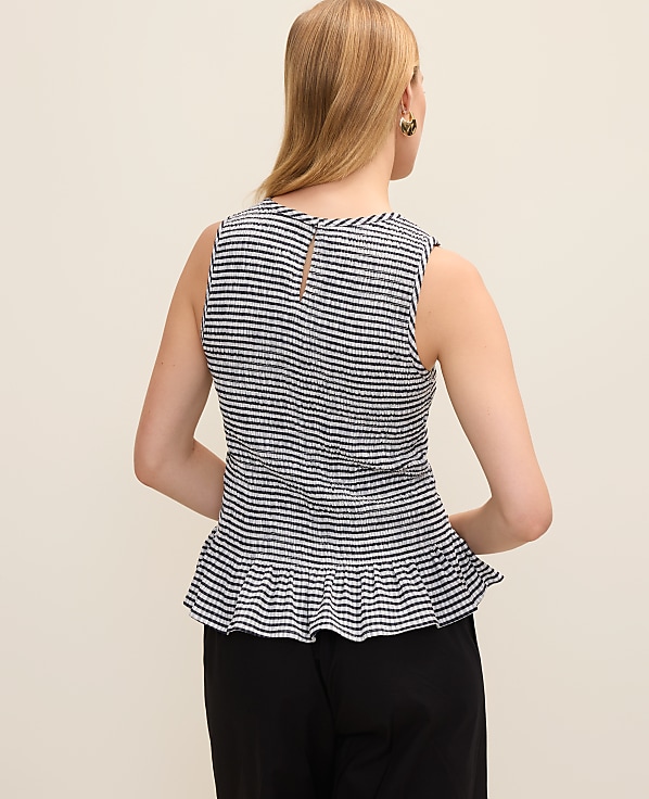 Petite Gingham Smocked Peplum Tank