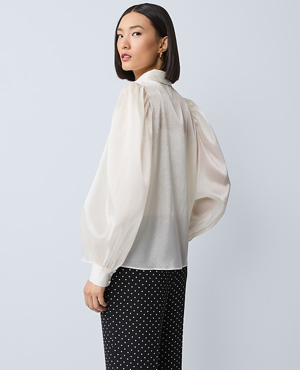 Petite Collared Shirred Yoke Button Down Shirt