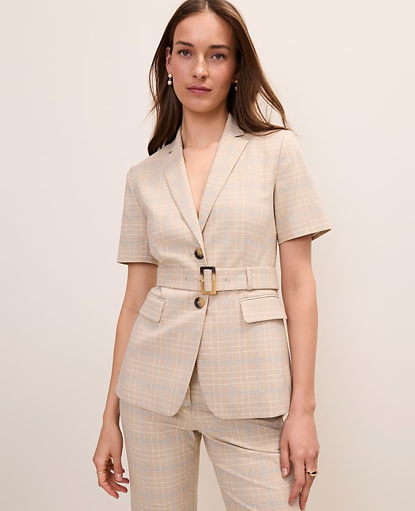 The Belted Greenwich Blazer in Plaid