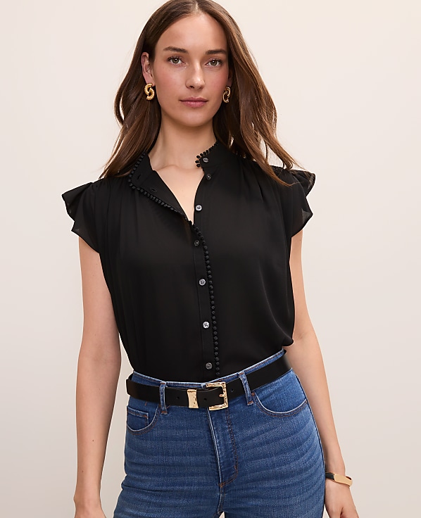 Flutter Sleeve Button Down Blouse