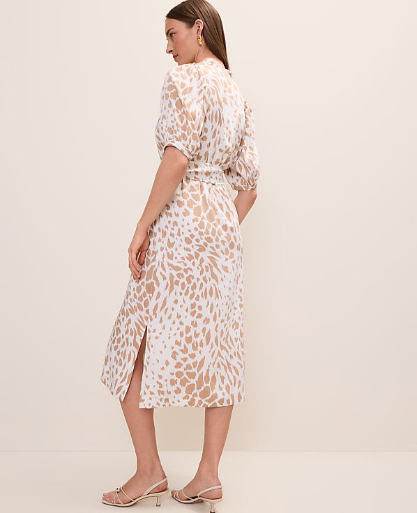 Animal Print Puff Sleeve Midi Dress