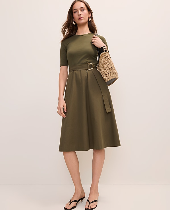 Petite Mixed Media Flare Midi Dress