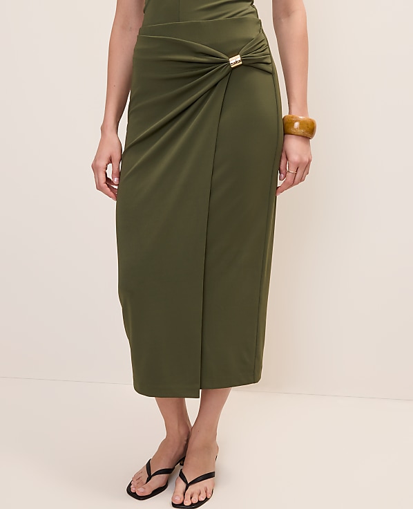 Hardware Embellished Wrap Midi Skirt