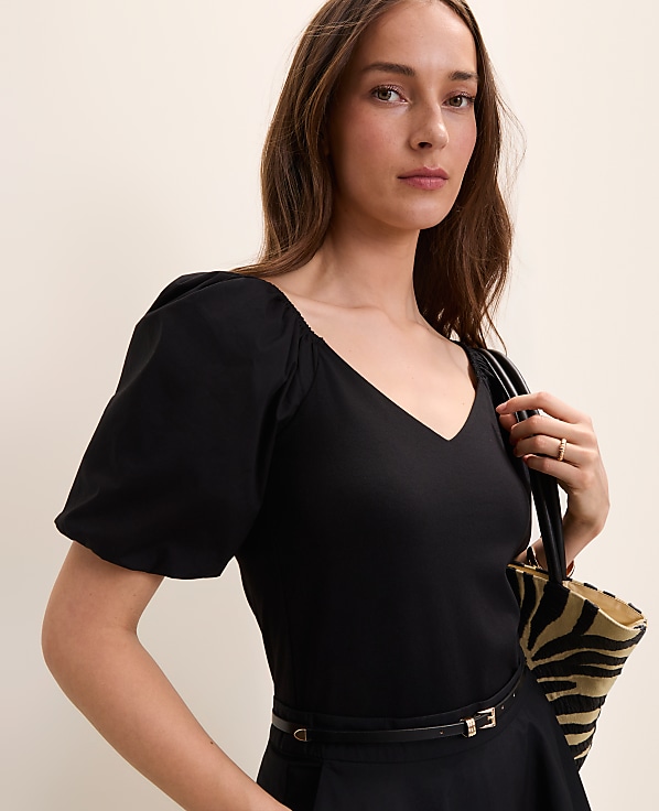 Mixed Media Puff Sleeve Top