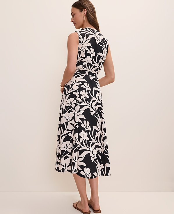 Floral Belted Flare Midi Dress