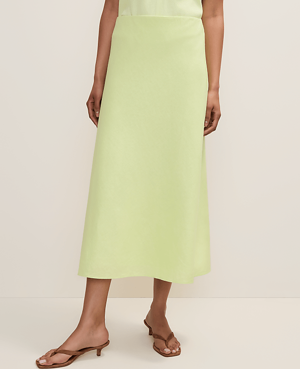 Petite Bias Midi Slip Skirt in Linen Blend