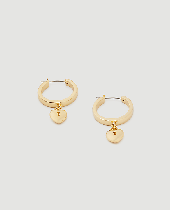 Enamel Heart Lock Huggie Earrings