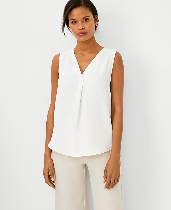 Petite Mixed Media Pleat Front Top