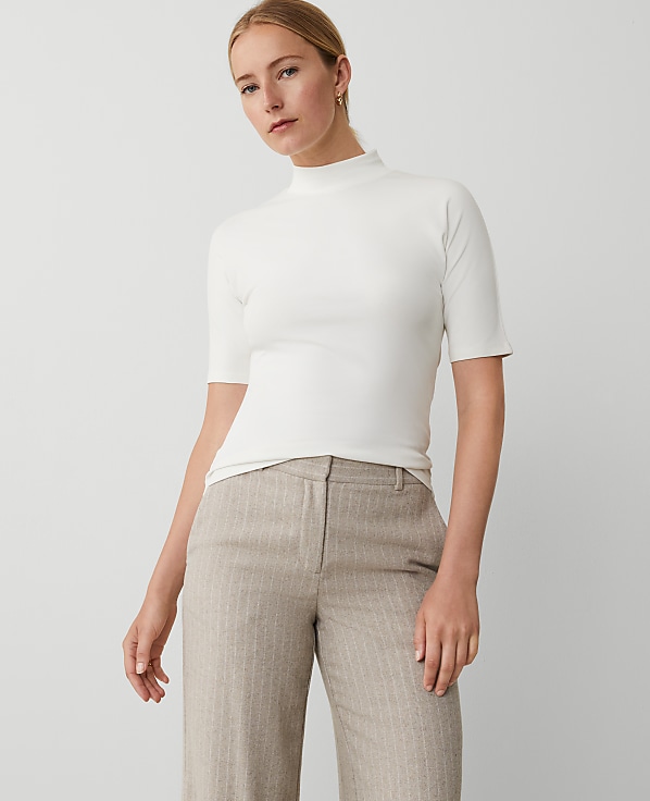 Petite Mock Neck Elbow Sleeve Top