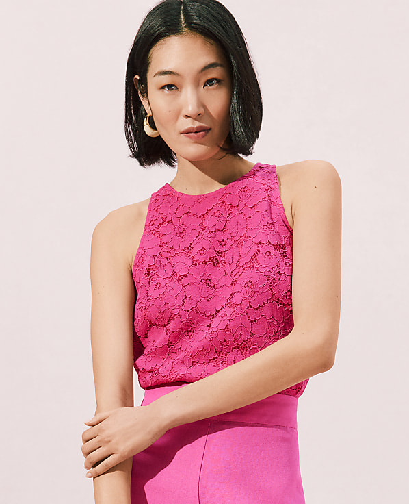 Lace Crew Neck Halter Top