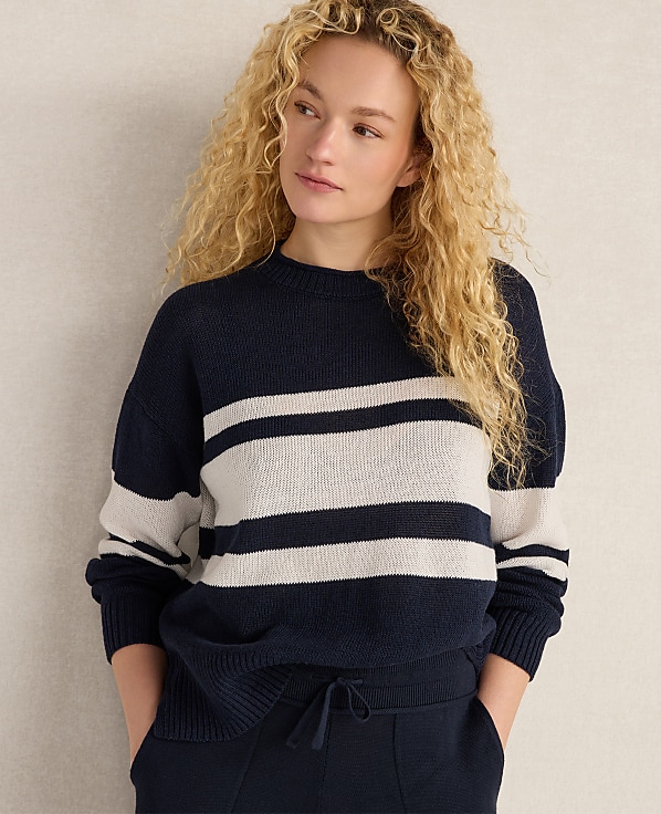 Haven Well Within Cotton Linen Stripe Roll Neck Sweater