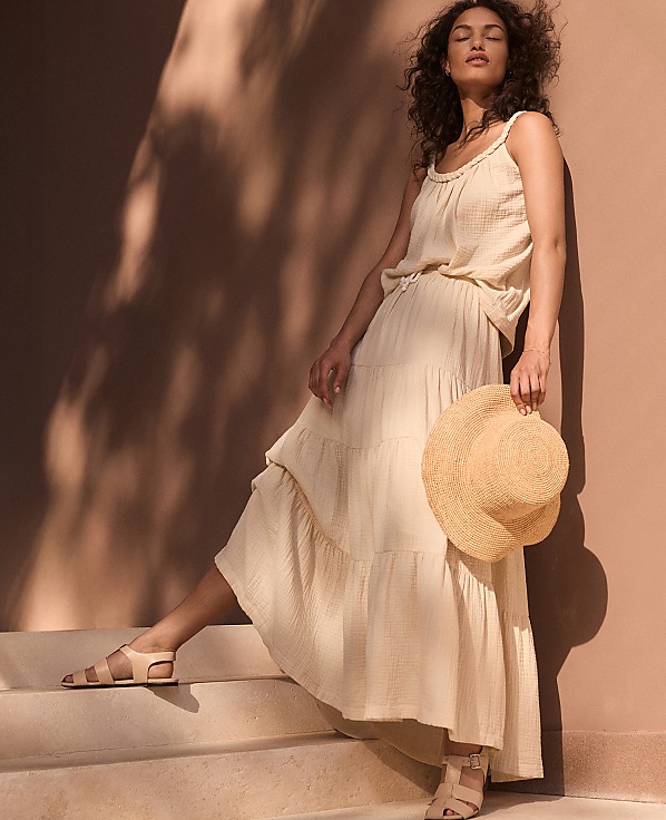 Haven Well Within Organic Cotton Gauze Tiered Maxi Skirt