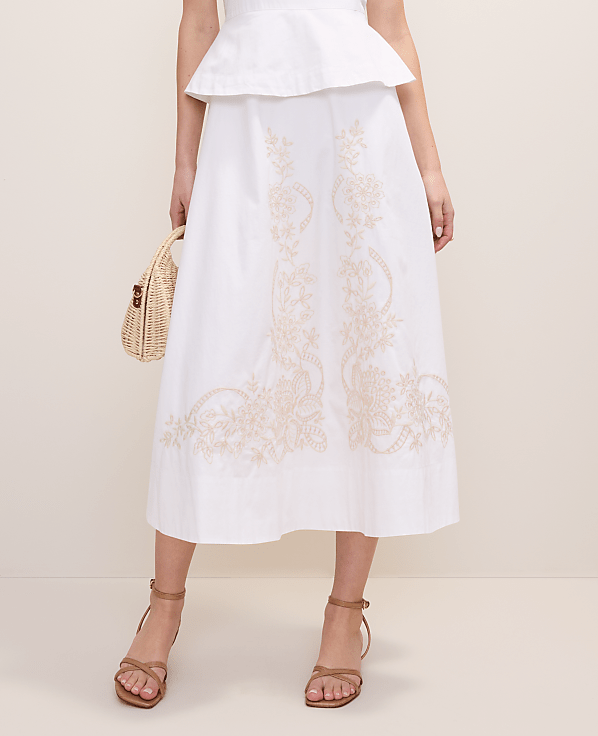 Embroidered Peplum Flare Midi Dress