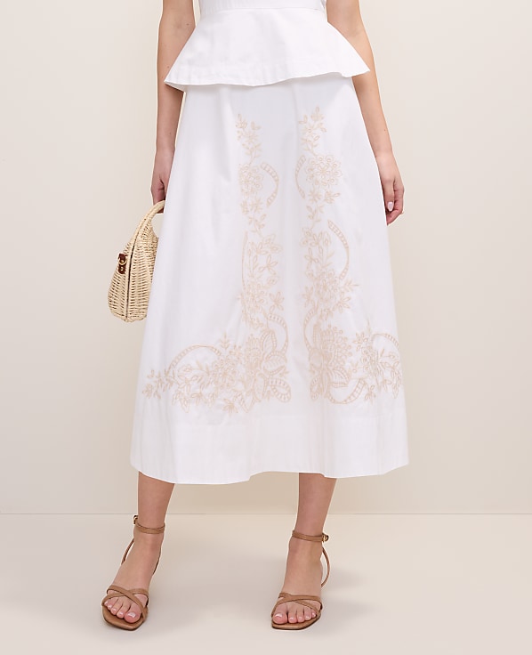 Petite Embroidered Peplum Flare Midi Dress