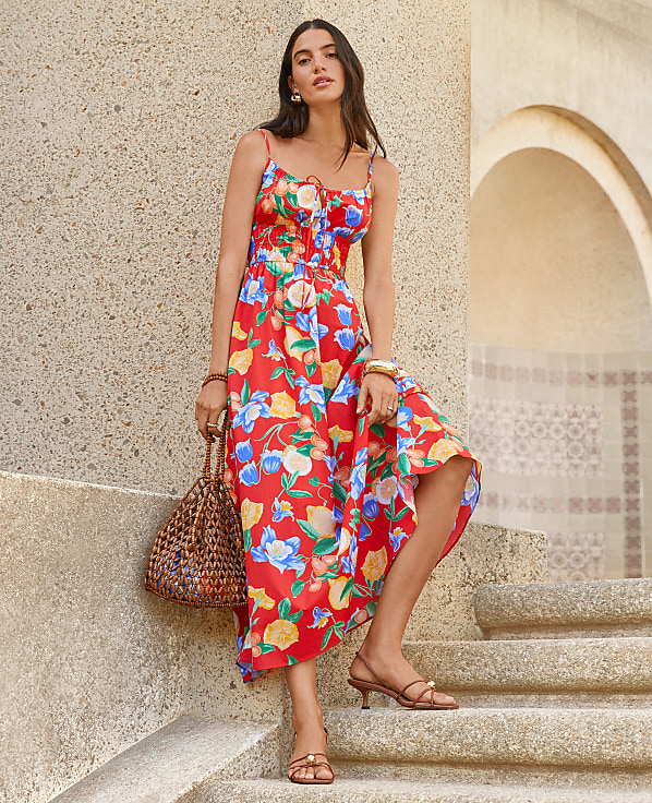 Petite Floral Gathered Maxi Dress