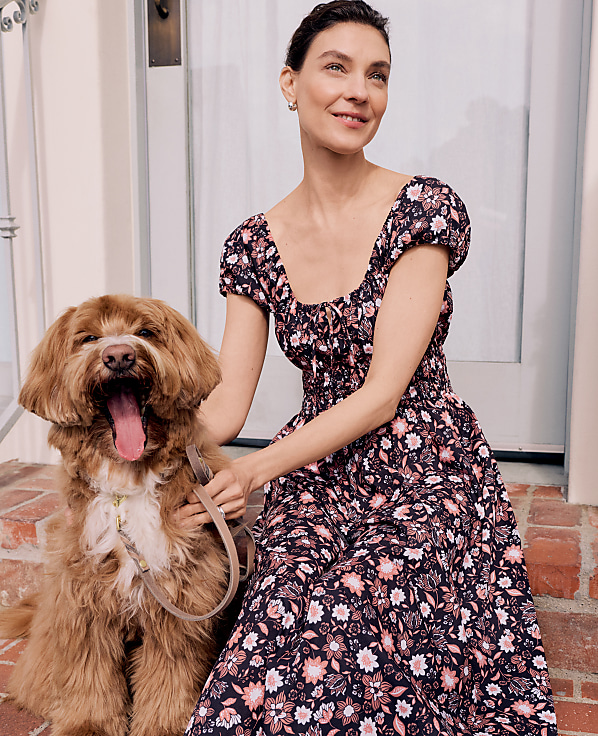 Petite Floral Smocked Midi Dress