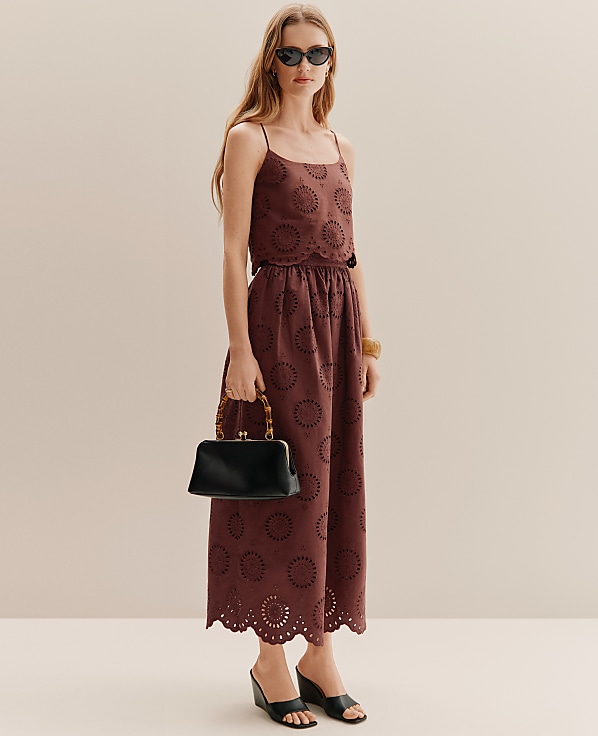 Petite Weekend Eyelet Gathered Maxi Skirt