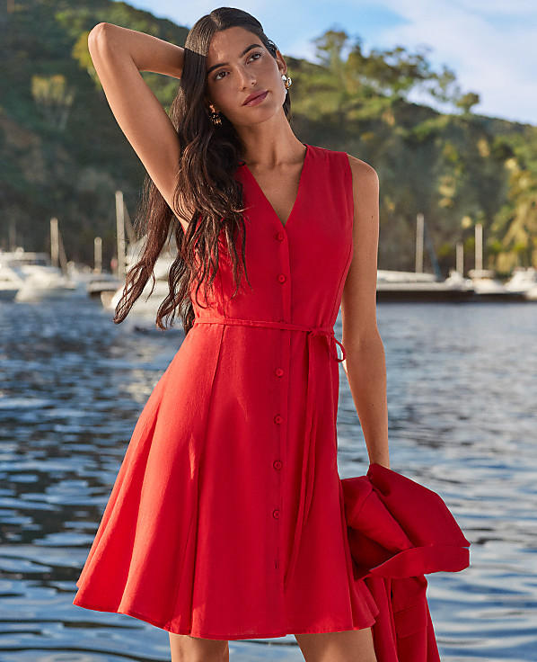 Linen Blend Flare Dress