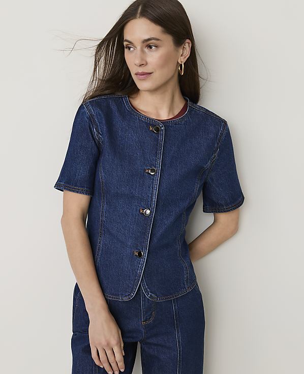 Petite Short Sleeve Denim Jacket