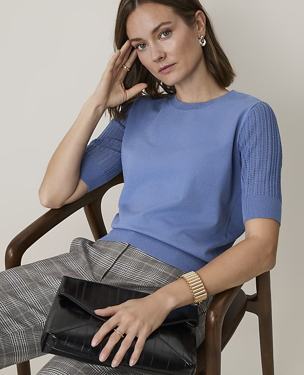 Petite Pointelle Sleeve Sweater Tee