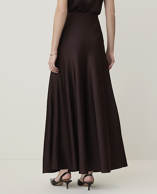 Petite Flare Maxi Skirt in Satin