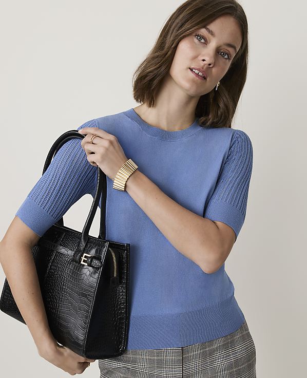 Petite Pointelle Sleeve Sweater Tee