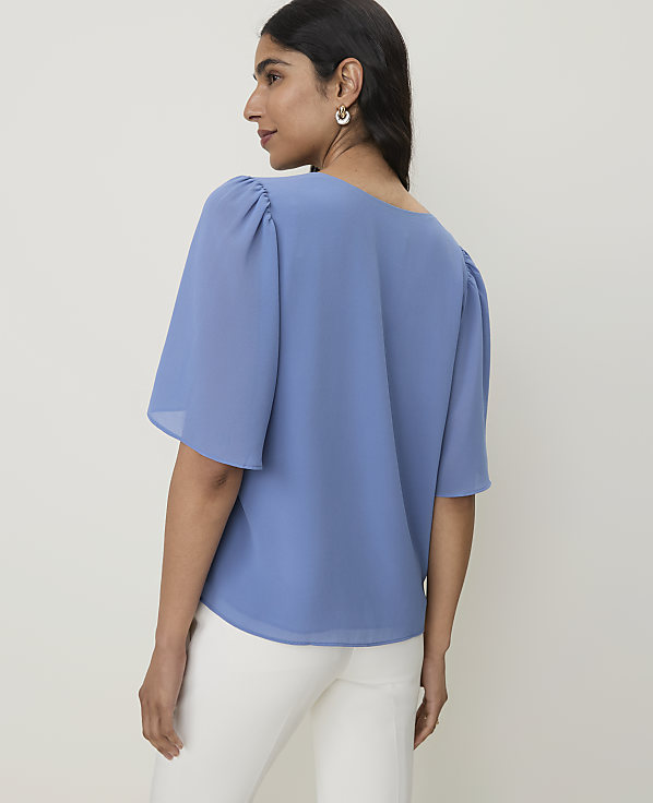 Petite Flutter Sleeve V-Neck Popover