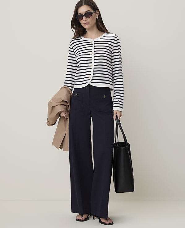 Petite Weekend Striped Knit Cardigan