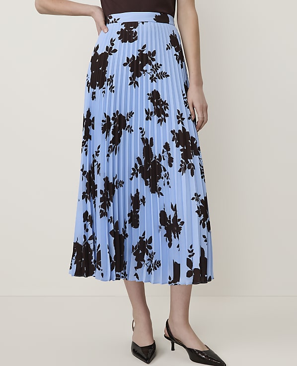 Petite Floral Pleated Midi Skirt